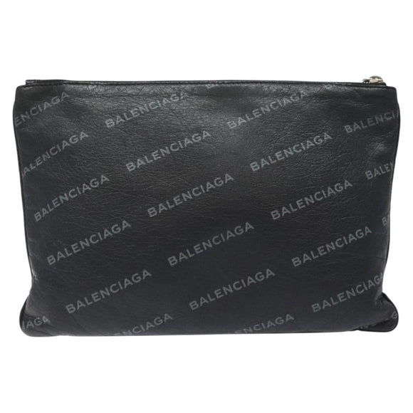 BALENCIAGA Clutch Bag Leather Black 506794 Auth hk2621