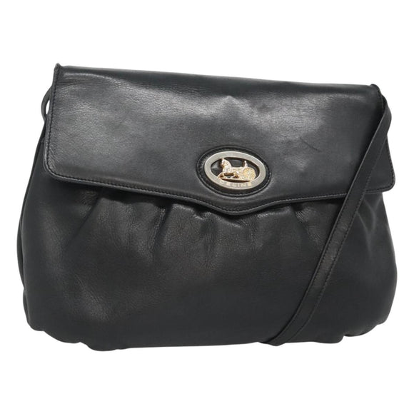 CELINE Shoulder Bag Leather Black Gold Auth hk2624