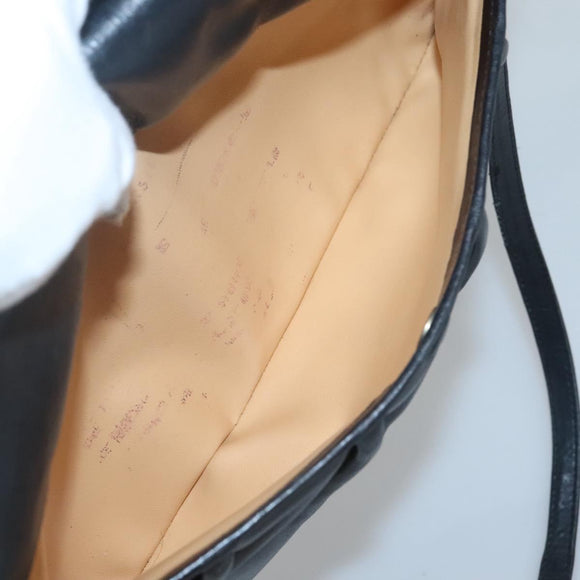 CELINE Shoulder Bag Leather Black Gold Auth hk2624