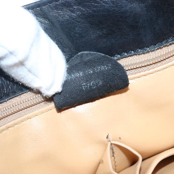 CELINE Shoulder Bag Leather Black Gold Auth hk2624