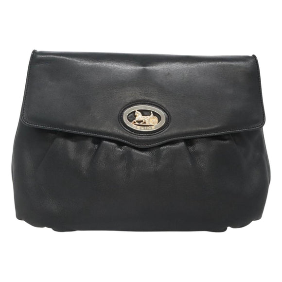CELINE Shoulder Bag Leather Black Gold Auth hk2624