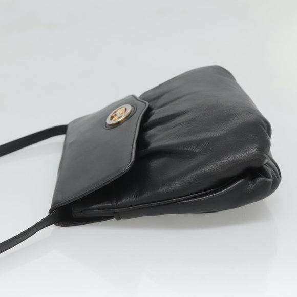 CELINE Shoulder Bag Leather Black Gold Auth hk2624