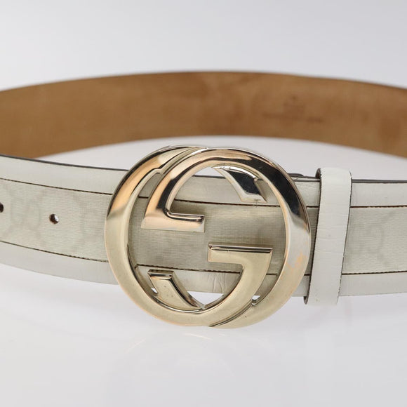 GUCCI Interlocking GG Supreme Belt PVC 35.4"" White 142930 Auth hk2653