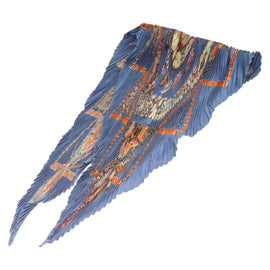 HERMES Pleated Carre 90 Scarf ""Rocaille"" Silk Blue Auth hk2657