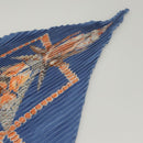 HERMES Pleated Carre 90 Scarf ""Rocaille"" Silk Blue Auth hk2657-11