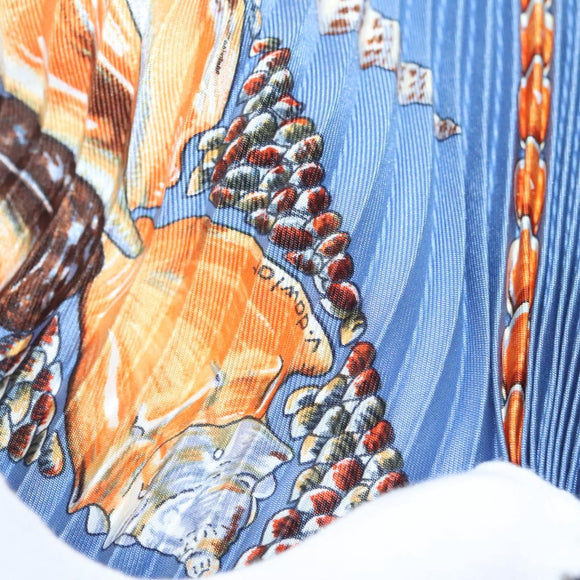 HERMES Pleated Carre 90 Scarf ""Rocaille"" Silk Blue Auth hk2657