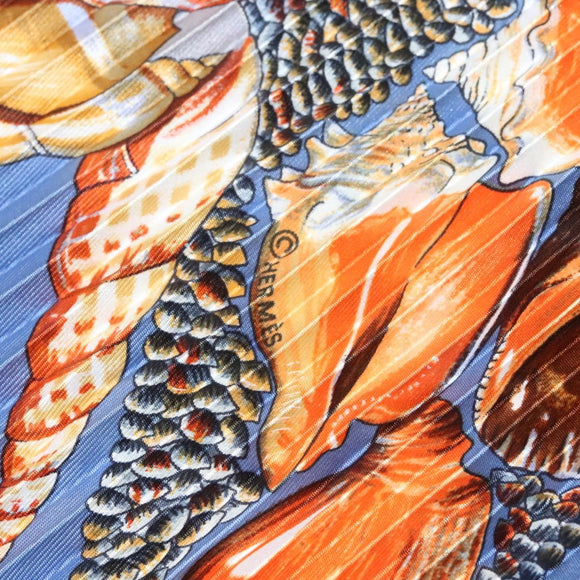 HERMES Pleated Carre 90 Scarf ""Rocaille"" Silk Blue Auth hk2657