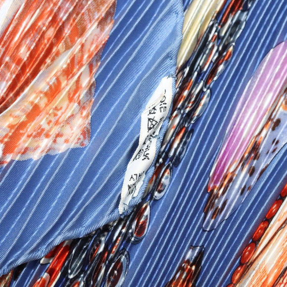 HERMES Pleated Carre 90 Scarf ""Rocaille"" Silk Blue Auth hk2657
