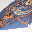 HERMES Pleated Carre 90 Scarf ""Rocaille"" Silk Blue Auth hk2657-3