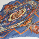 HERMES Pleated Carre 90 Scarf ""Rocaille"" Silk Blue Auth hk2657-4