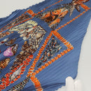 HERMES Pleated Carre 90 Scarf ""Rocaille"" Silk Blue Auth hk2657-5