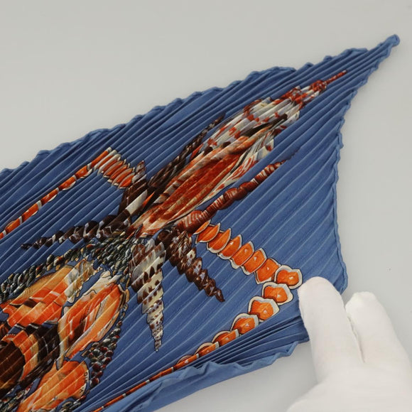 HERMES Pleated Carre 90 Scarf ""Rocaille"" Silk Blue Auth hk2657