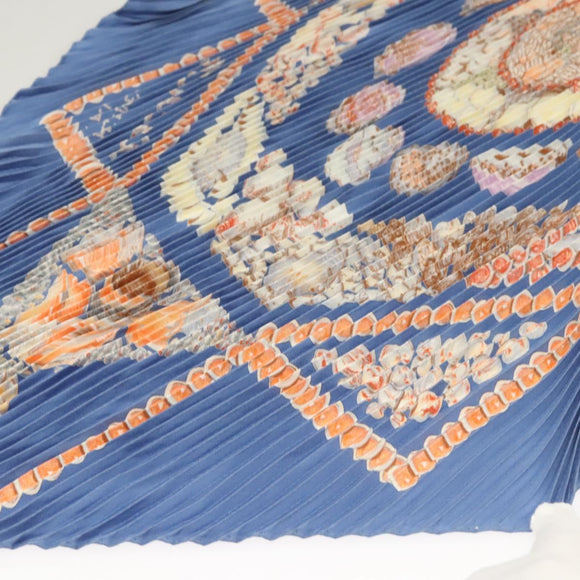 HERMES Pleated Carre 90 Scarf ""Rocaille"" Silk Blue Auth hk2657