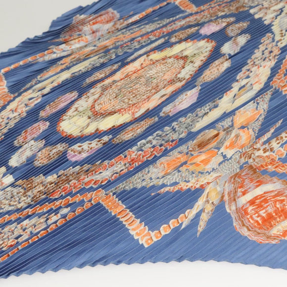 HERMES Pleated Carre 90 Scarf ""Rocaille"" Silk Blue Auth hk2657
