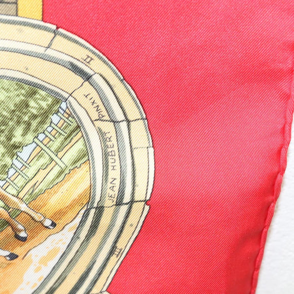 HERMES Carre 90 Scarf ""SANSSOUCY"" Silk Red Auth hk2695