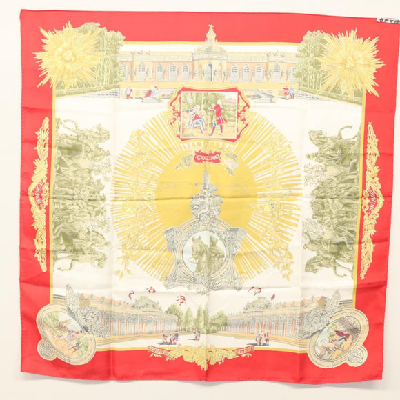 HERMES Carre 90 Scarf ""SANSSOUCY"" Silk Red Auth hk2695