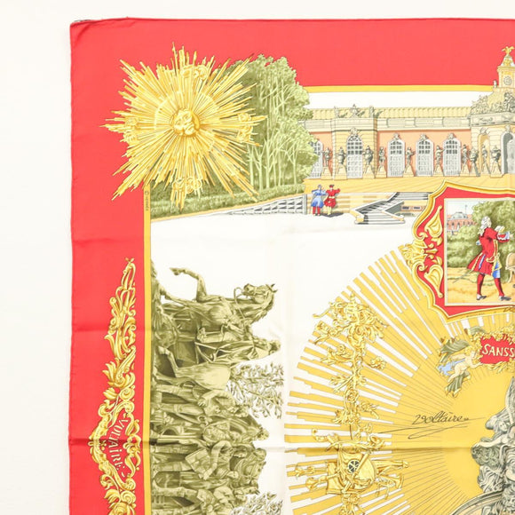 HERMES Carre 90 Scarf ""SANSSOUCY"" Silk Red Auth hk2695