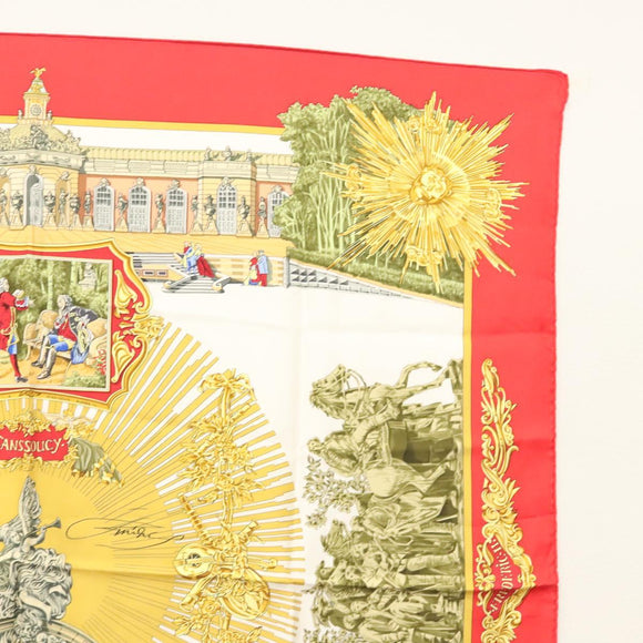 HERMES Carre 90 Scarf ""SANSSOUCY"" Silk Red Auth hk2695