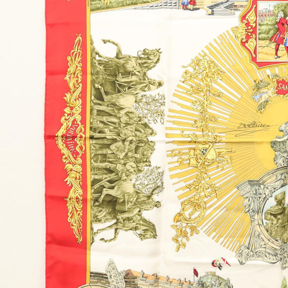 HERMES Carre 90 Scarf ""SANSSOUCY"" Silk Red Auth hk2695