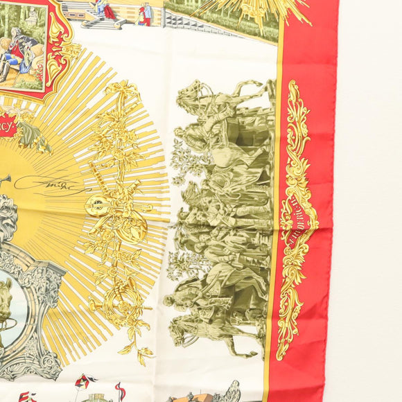 HERMES Carre 90 Scarf ""SANSSOUCY"" Silk Red Auth hk2695