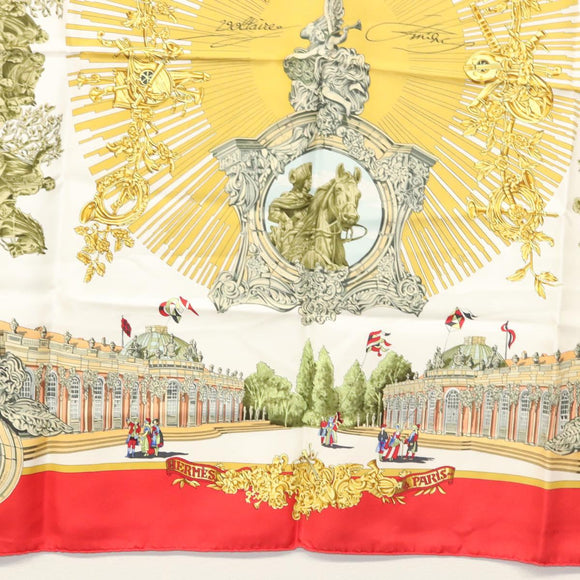 HERMES Carre 90 Scarf ""SANSSOUCY"" Silk Red Auth hk2695