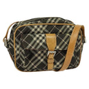 BURBERRY Nova Check Blue Label Shoulder Bag Canvas Brown Silver Auth hk2724-1