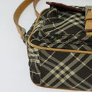 BURBERRY Nova Check Blue Label Shoulder Bag Canvas Brown Silver Auth hk2724-10