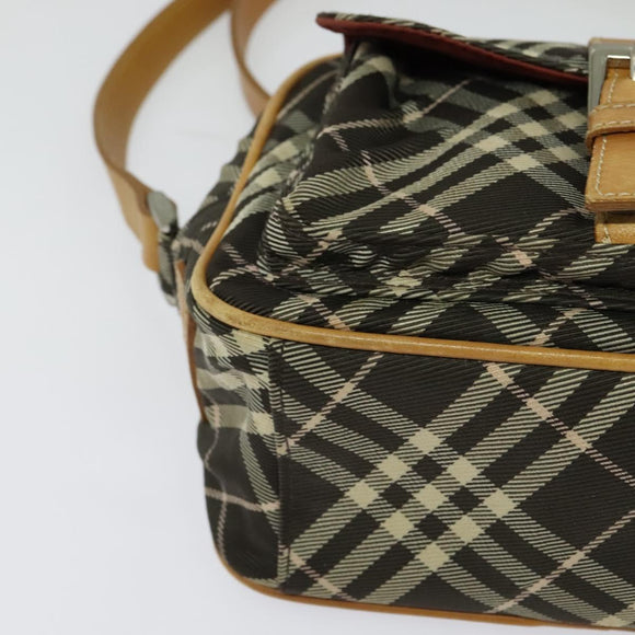 BURBERRY Nova Check Blue Label Shoulder Bag Canvas Brown Silver Auth hk2724
