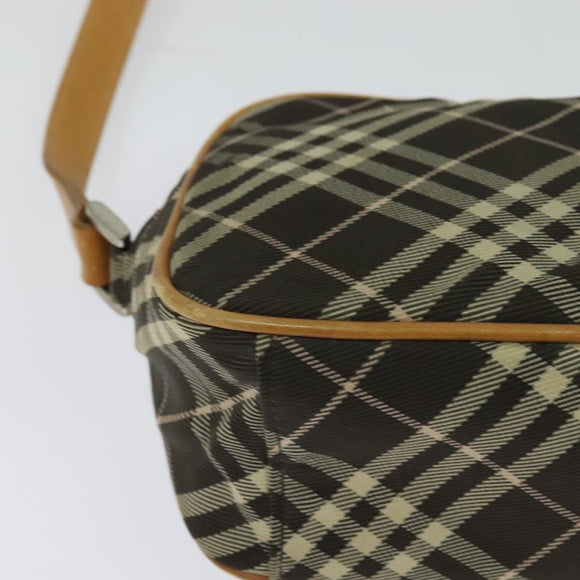 BURBERRY Nova Check Blue Label Shoulder Bag Canvas Brown Silver Auth hk2724