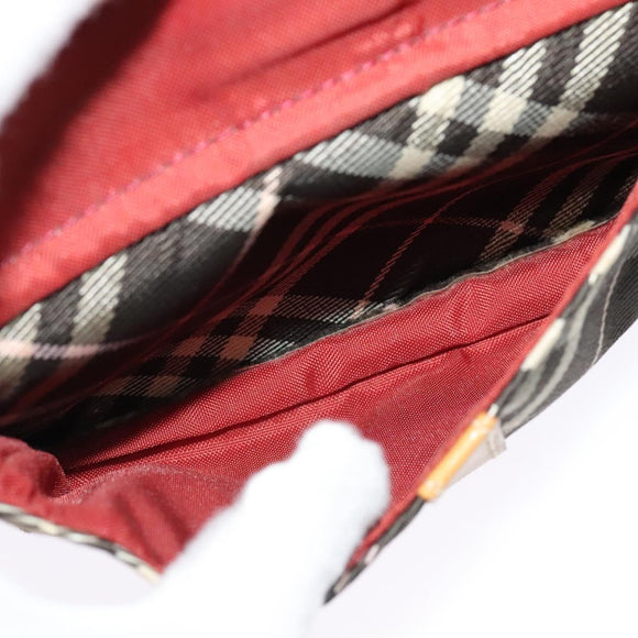 BURBERRY Nova Check Blue Label Shoulder Bag Canvas Brown Silver Auth hk2724