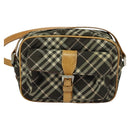 BURBERRY Nova Check Blue Label Shoulder Bag Canvas Brown Silver Auth hk2724-2
