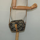 BURBERRY Nova Check Blue Label Shoulder Bag Canvas Brown Silver Auth hk2724-20