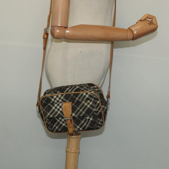 BURBERRY Nova Check Blue Label Shoulder Bag Canvas Brown Silver Auth hk2724