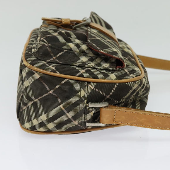 BURBERRY Nova Check Blue Label Shoulder Bag Canvas Brown Silver Auth hk2724