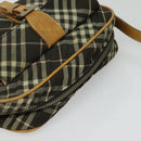 BURBERRY Nova Check Blue Label Shoulder Bag Canvas Brown Silver Auth hk2724-6