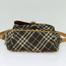 BURBERRY Nova Check Blue Label Shoulder Bag Canvas Brown Silver Auth hk2724-9
