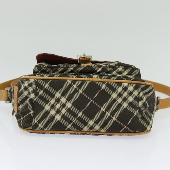 BURBERRY Nova Check Blue Label Shoulder Bag Canvas Brown Silver Auth hk2724