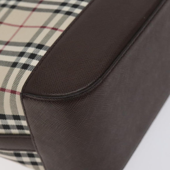 BURBERRY Nova Check Shoulder Bag Canvas Leather Beige Silver Auth hk2725