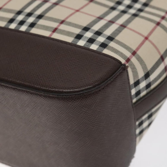 BURBERRY Nova Check Shoulder Bag Canvas Leather Beige Silver Auth hk2725