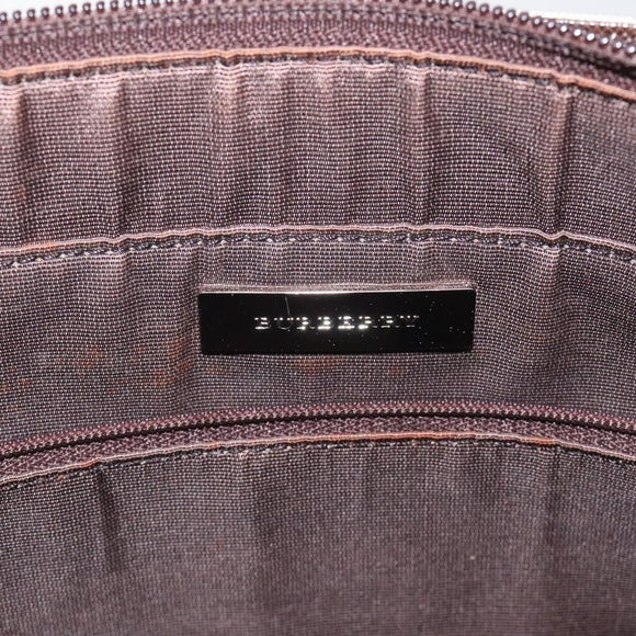 BURBERRY Nova Check Shoulder Bag Canvas Leather Beige Silver Auth hk2725