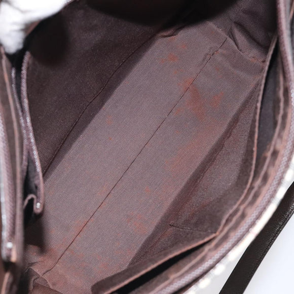 BURBERRY Nova Check Shoulder Bag Canvas Leather Beige Silver Auth hk2725