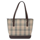 BURBERRY Nova Check Shoulder Bag Canvas Leather Beige Silver Auth hk2725-13
