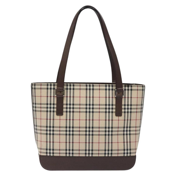 BURBERRY Nova Check Shoulder Bag Canvas Leather Beige Silver Auth hk2725