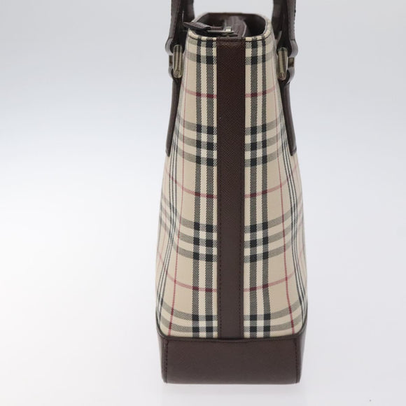 BURBERRY Nova Check Shoulder Bag Canvas Leather Beige Silver Auth hk2725