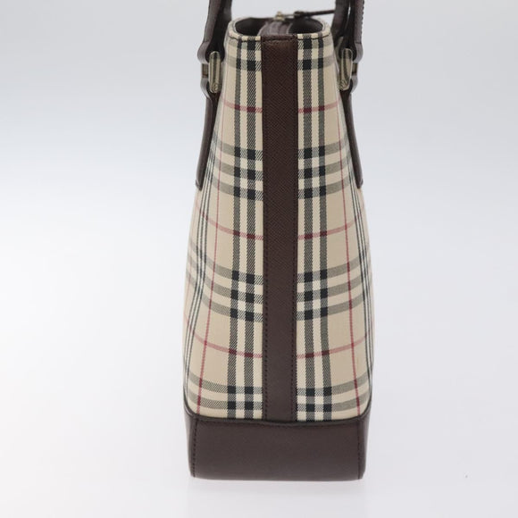 BURBERRY Nova Check Shoulder Bag Canvas Leather Beige Silver Auth hk2725