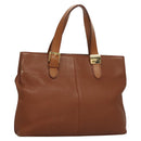 Burberrys Tote Bag Leather Brown Gold Auth hk2727-1