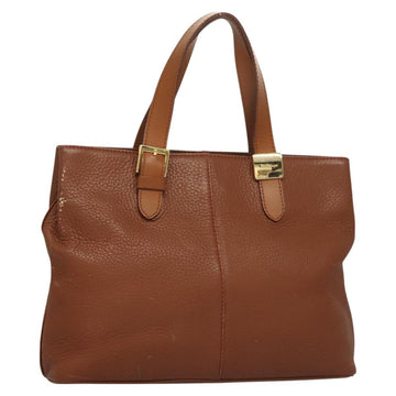 Burberrys Tote Bag Leather Brown Gold Auth hk2727