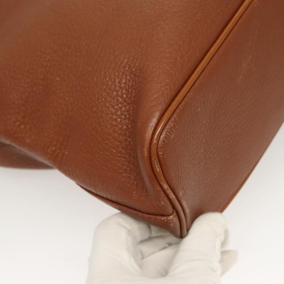 Burberrys Tote Bag Leather Brown Gold Auth hk2727