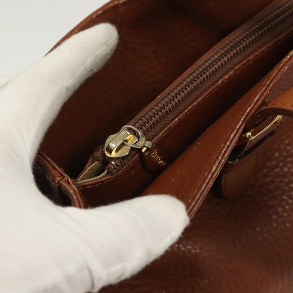 Burberrys Tote Bag Leather Brown Gold Auth hk2727