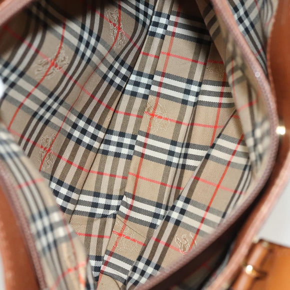 Burberrys Tote Bag Leather Brown Gold Auth hk2727